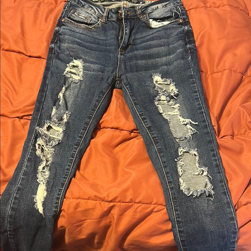 Distressed Blue Jeans